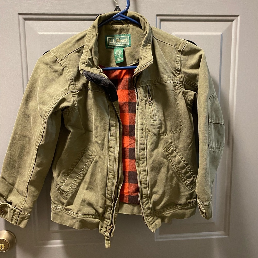 LL Bean kids flannel lined canvas jacket